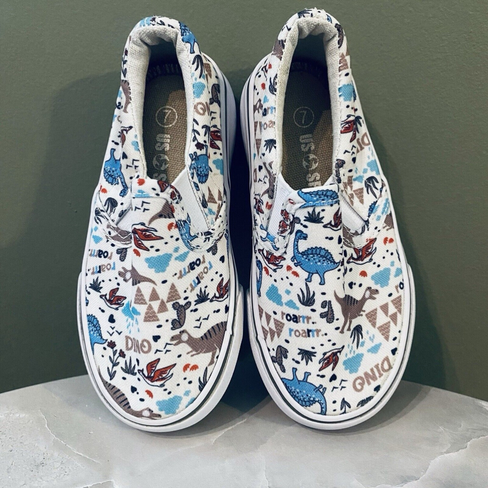 US Sports DINOSAURS🦕🦖 Canvas Slide-On Shoes 7M Toddler In Original Box